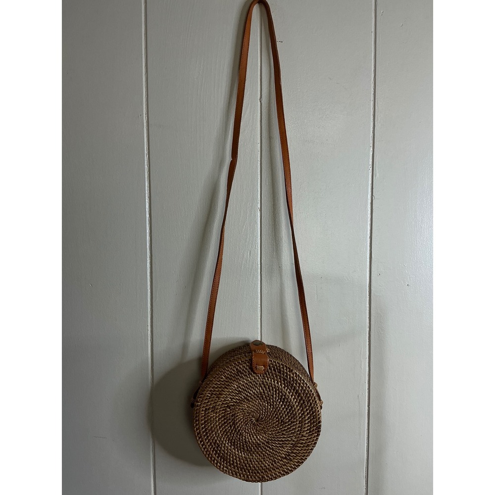 Poppy + Sage Crossbody Bag Women's Round Rattan Woven Straw Purse Boho Chic - Picture 6 of 14